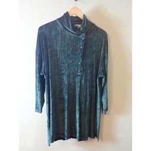 Henri Bendel 90s Vintage Stretch Velvet Turtleneck Dress Tunic Green One Size